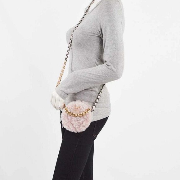 Chanel Pink Shearling Sheepskin Chanel 19 Round Clutch Bag - Picture 2 of 11